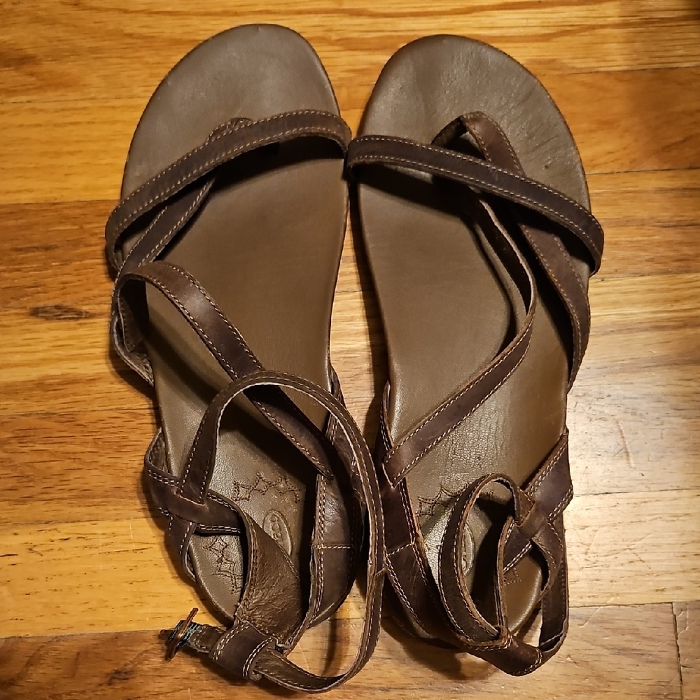 Chaco Brown Leather Sandals Ankle Strappy Women's Size 11